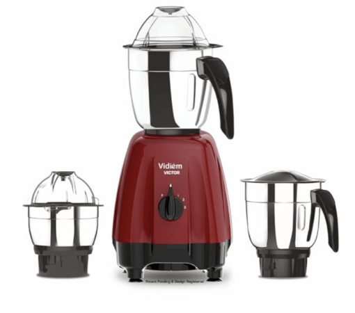 Vidiem Victor (Red) MG 715 A |Mixer Grinder 650 Watt With 3 Leakproof Jars With Self-Lock For Wet & Dry Spices, Chutneys & Curries |2 Years Warranty